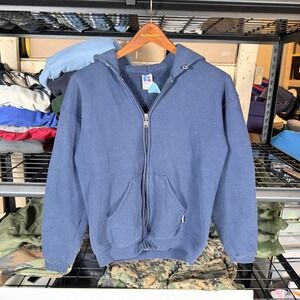 Russell Athletic Youth Zip Up Hoodie Navy Blue Fleece Made in USA Size L